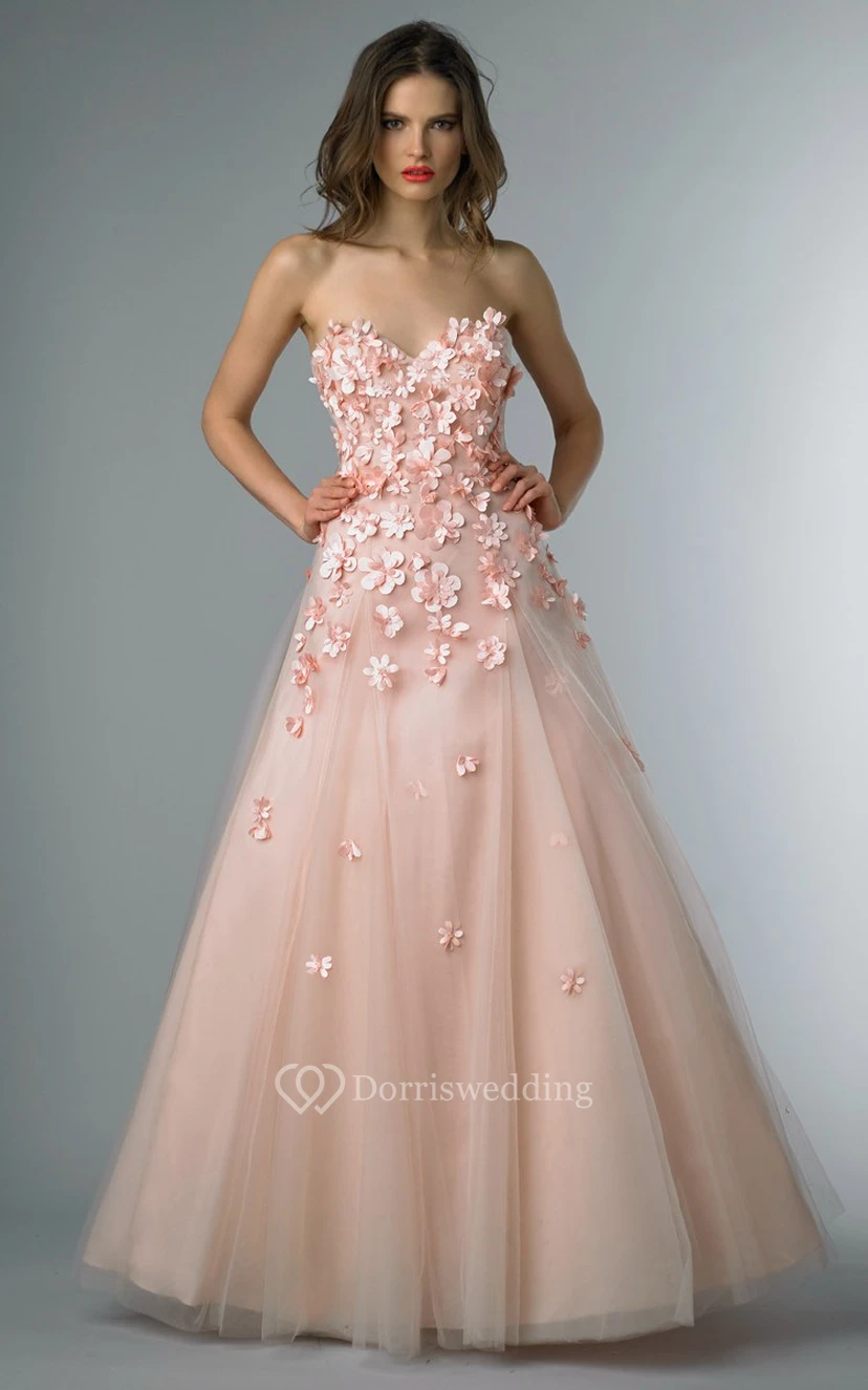 A-line Floor-length Sweetheart Sleeveless Tulle Backless Dress