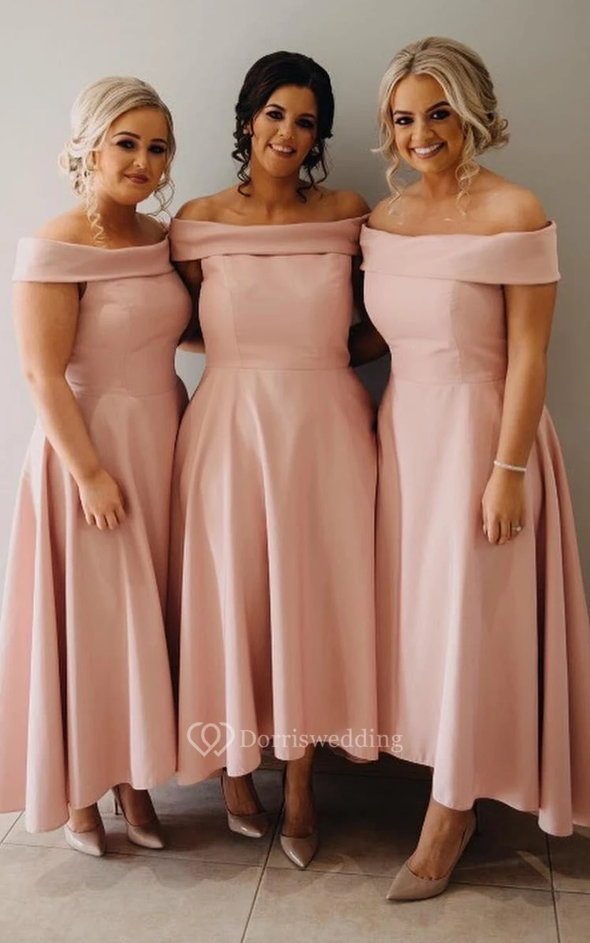 Knöchellanges, ärmelloses Brautjungfernkleid aus Satin in A-Linie mit Falten view 3