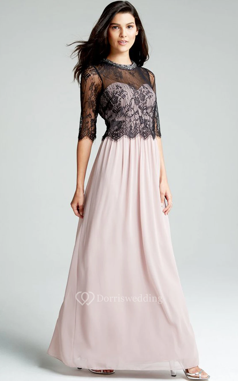 High Gown With Lace Illusion Half-Sleeved Jacket view 3