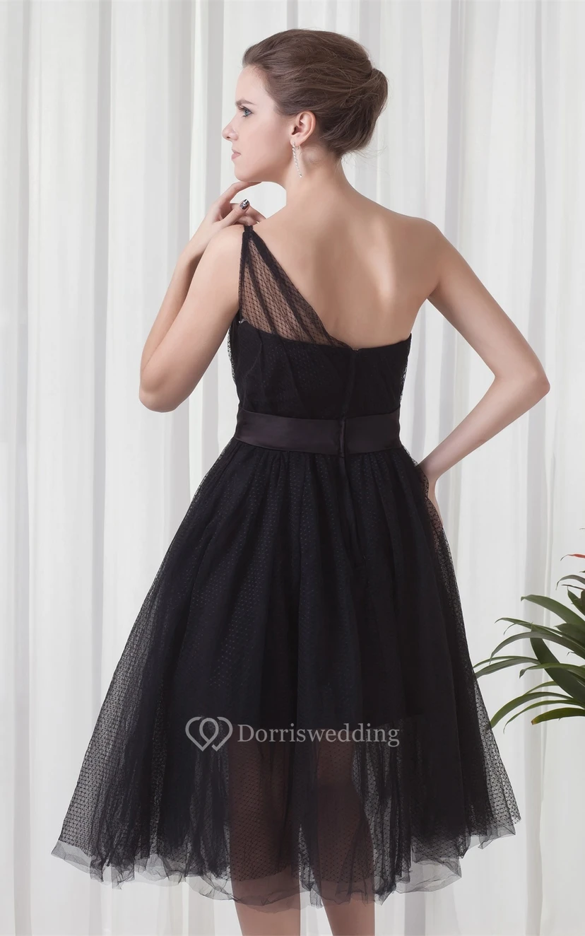 Robe trapèze asymétrique en tulle, longueur thé, avec fronces view 5