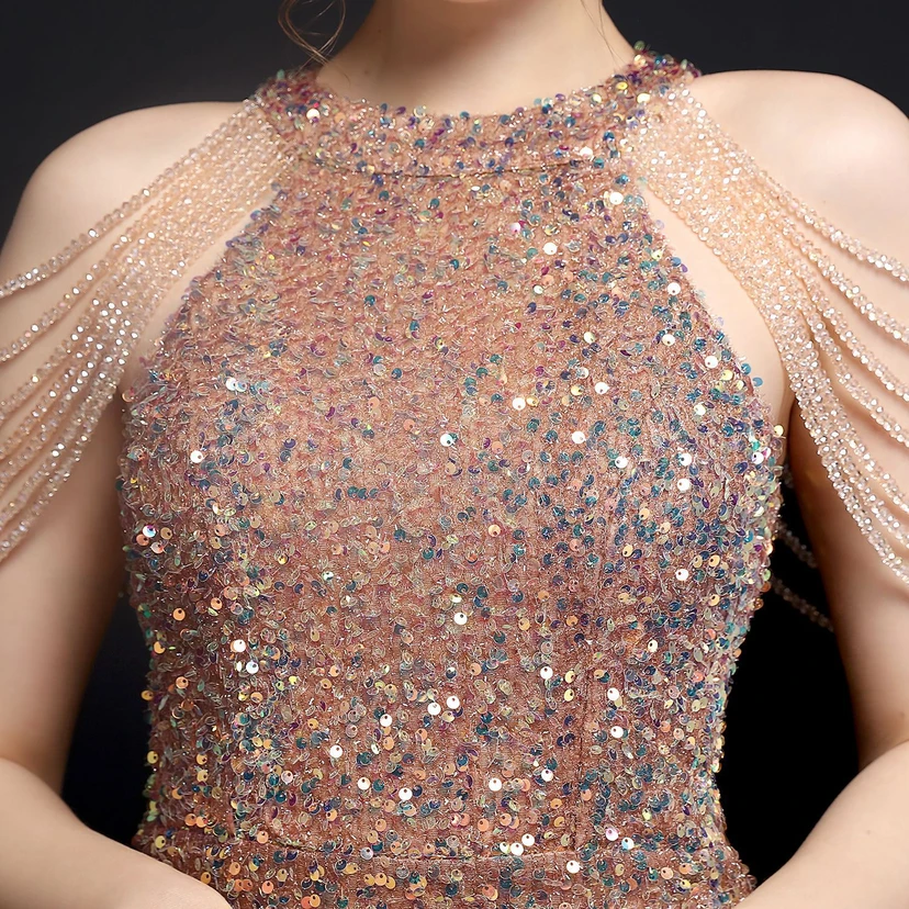 Robe de soirée féérique à sequins colorés, robe courte style féerique pour banquet ou réception. view 34