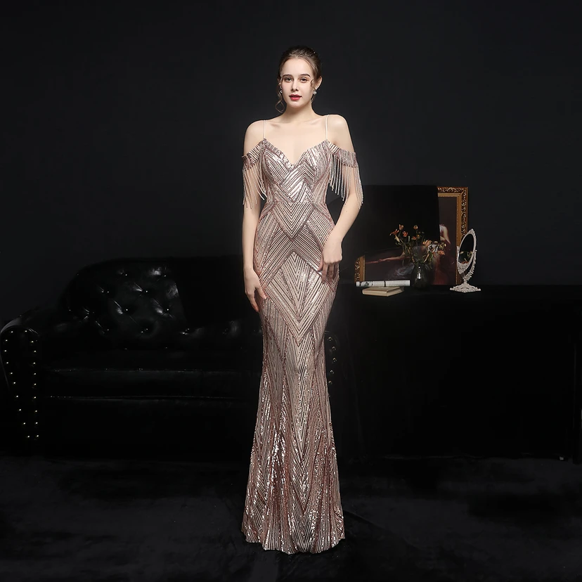 Sequined Fishtail Long Dress Performance Internet Celebrity Event Banquet Car Model Etiquette Evening Dress view 28