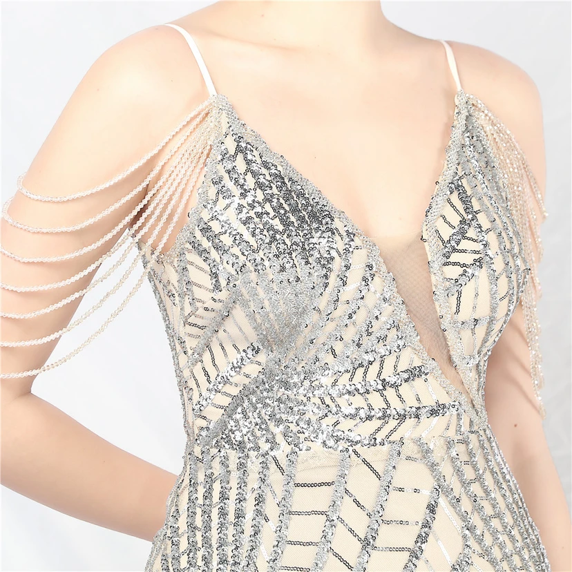 Robe de soirée ultra-résistante à rayures perlées et sequins view 39