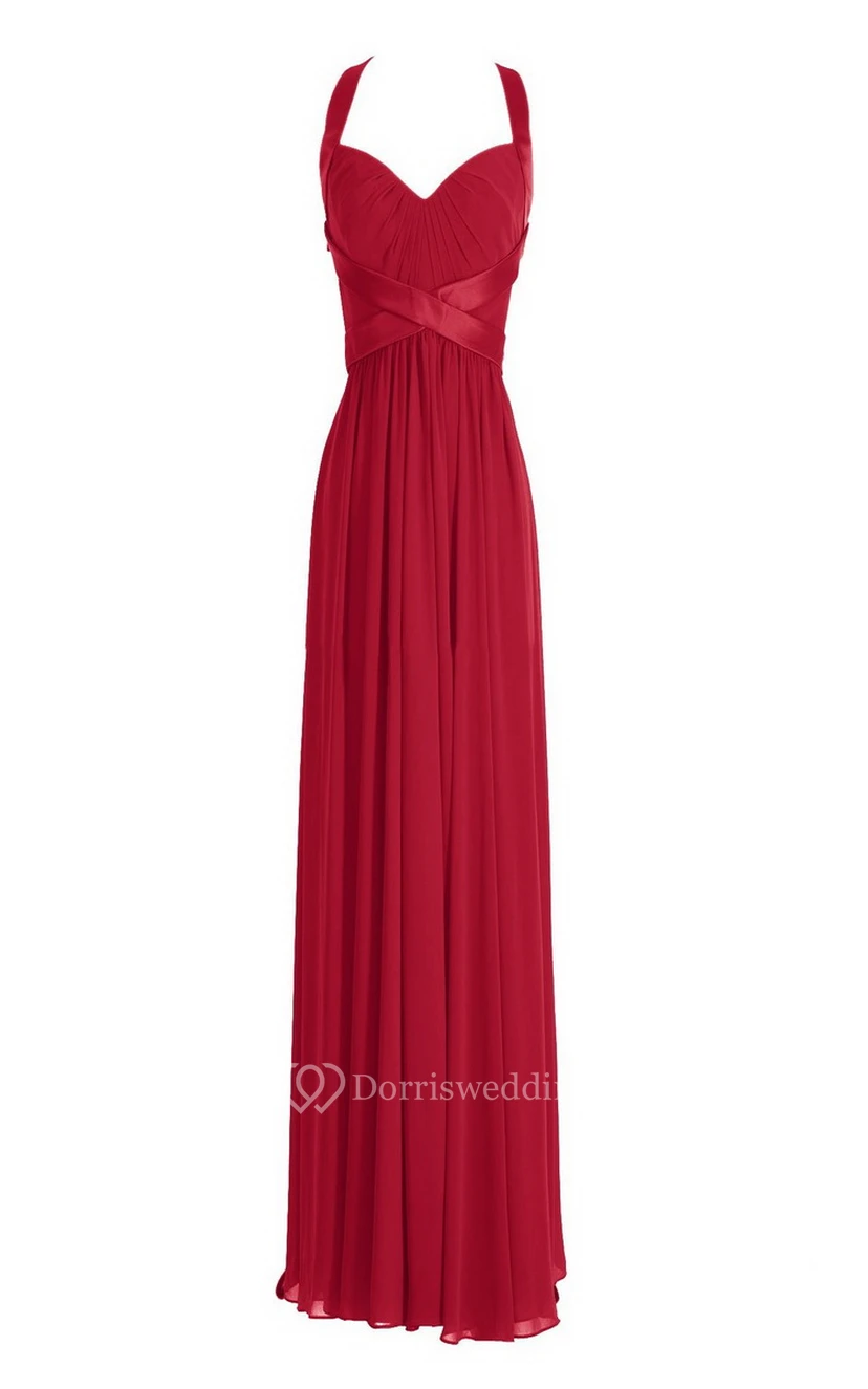 Sleeveless Empire Long Chiffon Crisscross Dress view 9