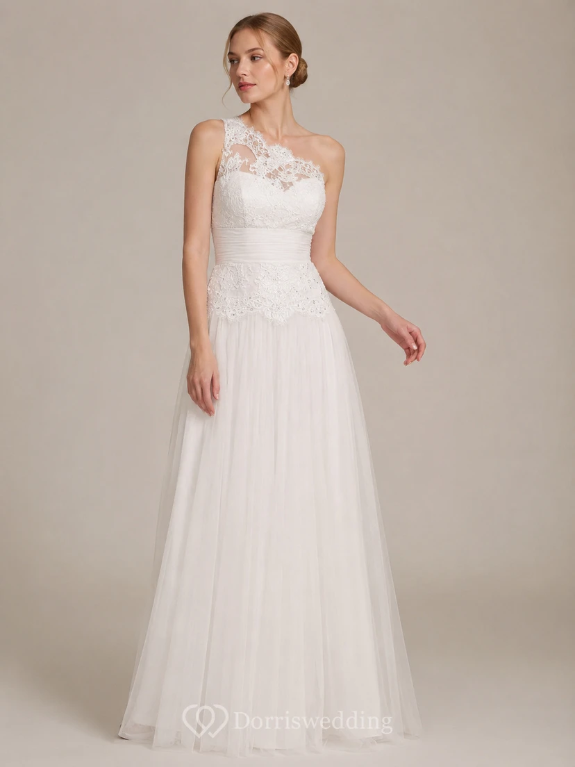 Langes, schulterfreies A-Linien-Abendkleid aus Tüll mit Spitzenbesatz, Bandagen und Pailletten view 8