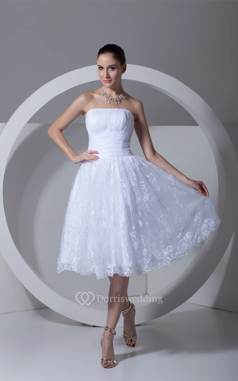 Romantic Satin Appliqued Sleeveless a Line Strapless Short Wedding Dresses