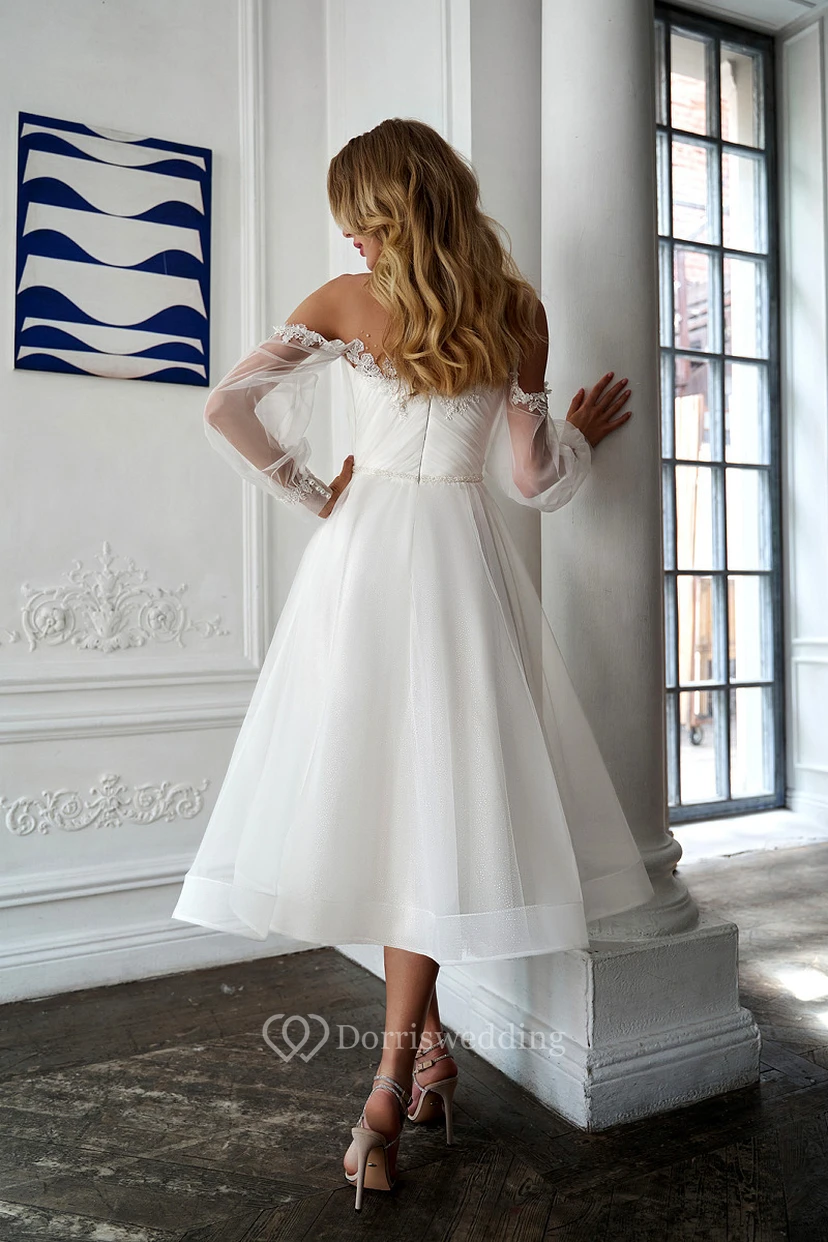Flowy Strapless Empire A-line Chiffon Short Wedding Dress view 2