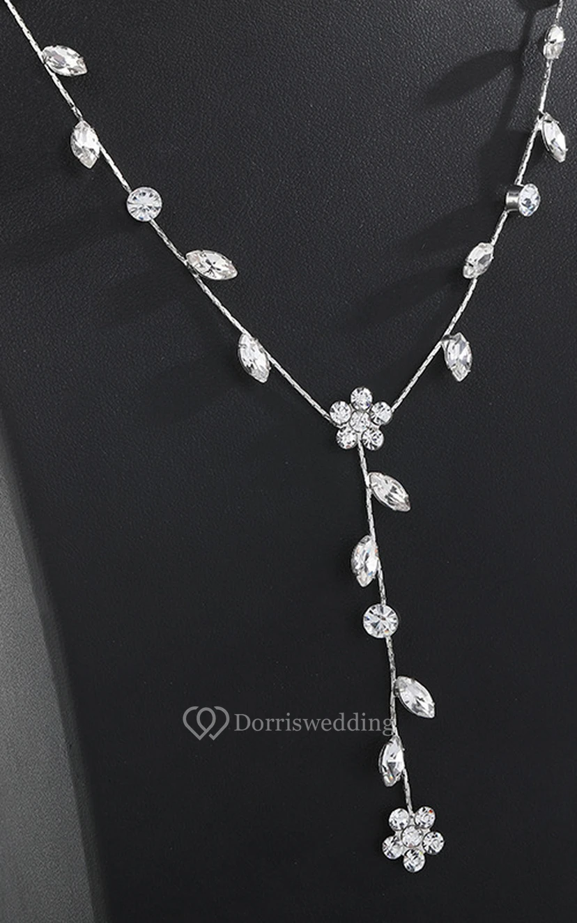 Chic Rhinestone Leaves and Flowers Design Necklace and Earrings Bridal Jewelry Set view 3
