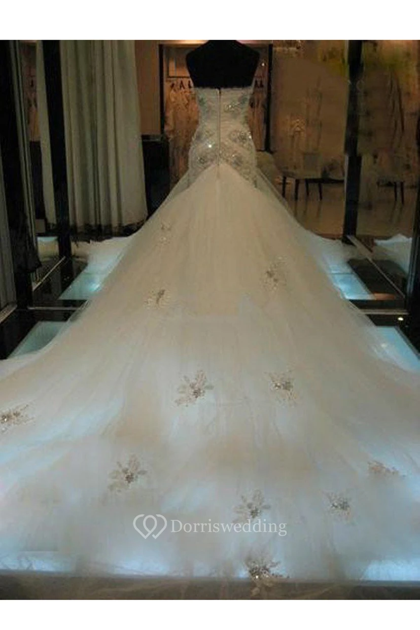 Mermaid Sleeveless Sweetheart Court Train Beading Tulle Wedding Dresses view 2