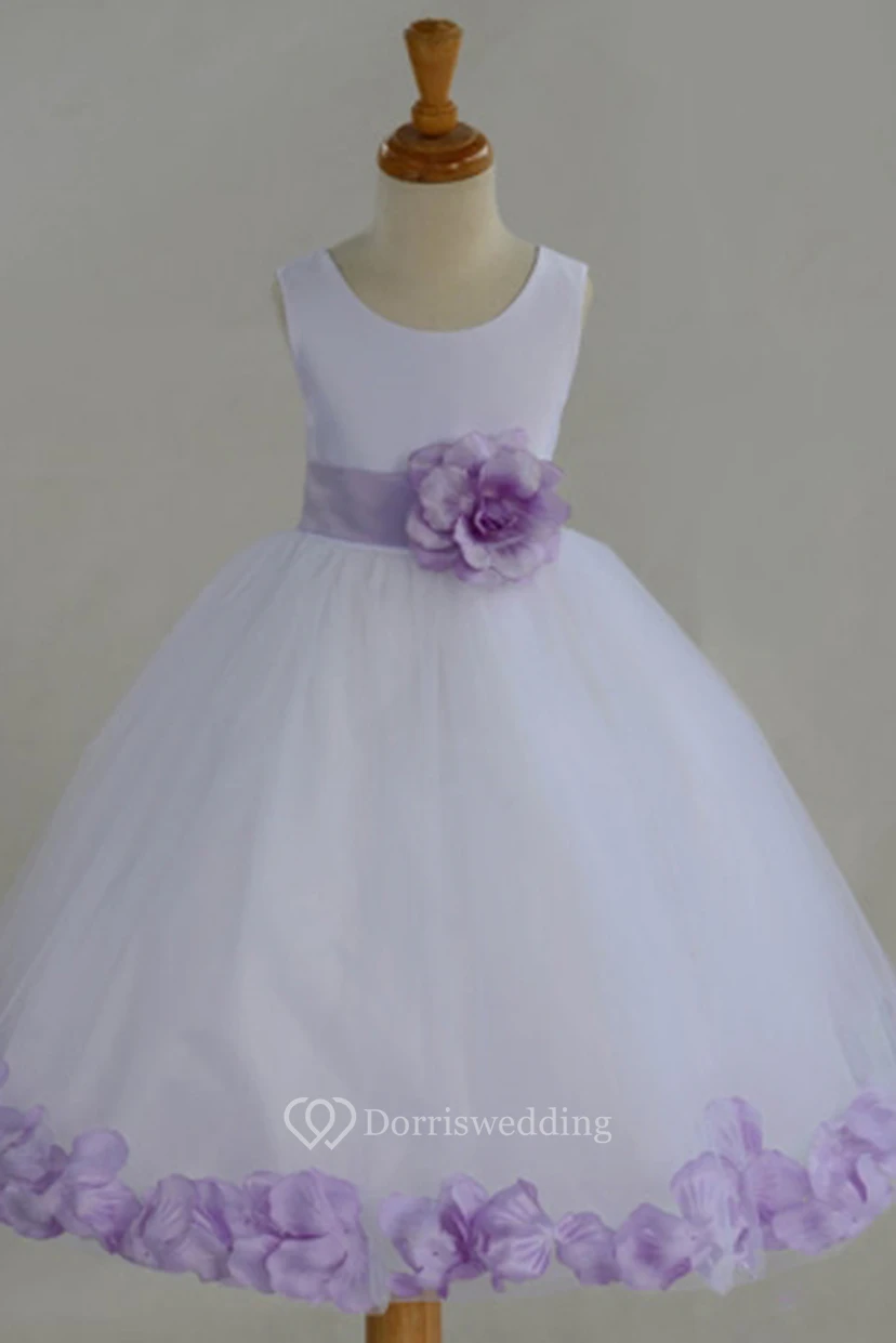 Simple Ball Gown Chiffon and Tulle Sleeveless Sash Bow Flower Girl Dress view 2
