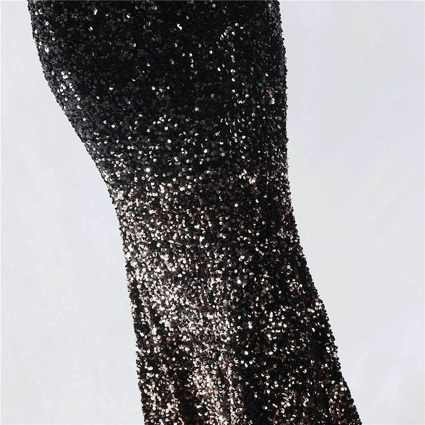 Samtiger, farbverlaufender, perlenbesetzter, sexy Strumpfhalter-Abendkleid view 18