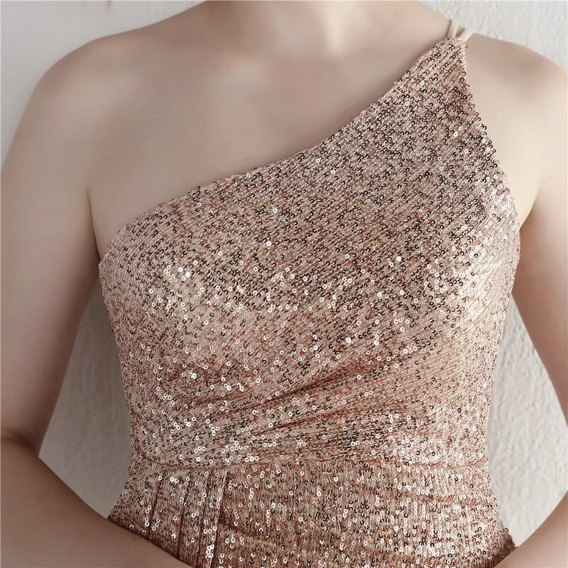 Sequined One-Shoulder Celebrity Cold Banquet Slit Long Sequin Aura Queen Dinner Fishtail Dress view 53