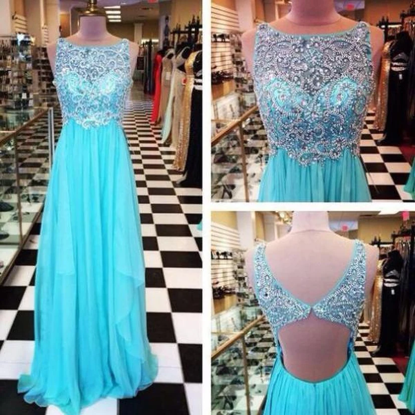 Delicate Crystals Chiffon A-line Evening Dress Zipper Illusion view 2