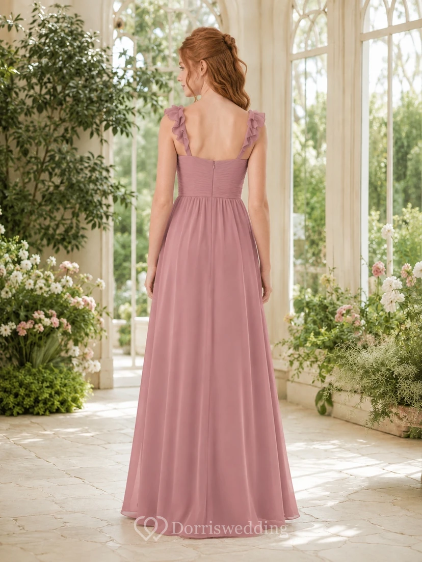 Brautjungfernkleid in Altrosa, A-Linie, herzförmiger Schnitt, ärmellos, Rüschen view 2
