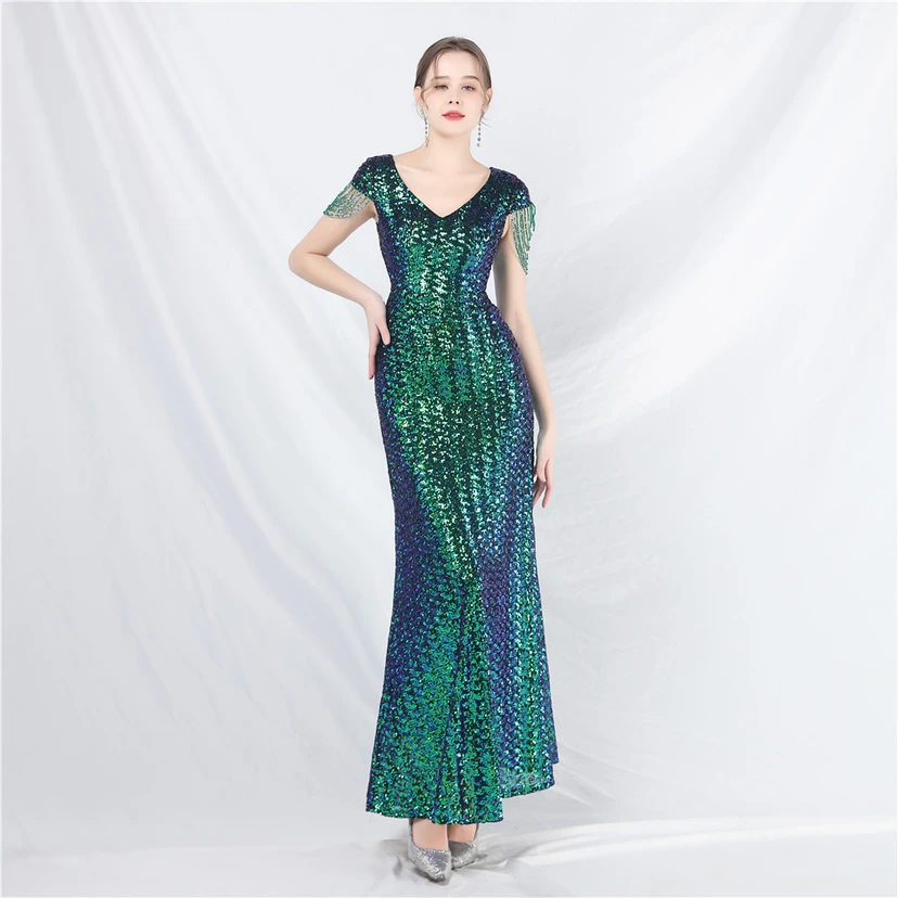 A-Line Big Swing Dress Craft Sequined Long A-Line Evening Dress view 33