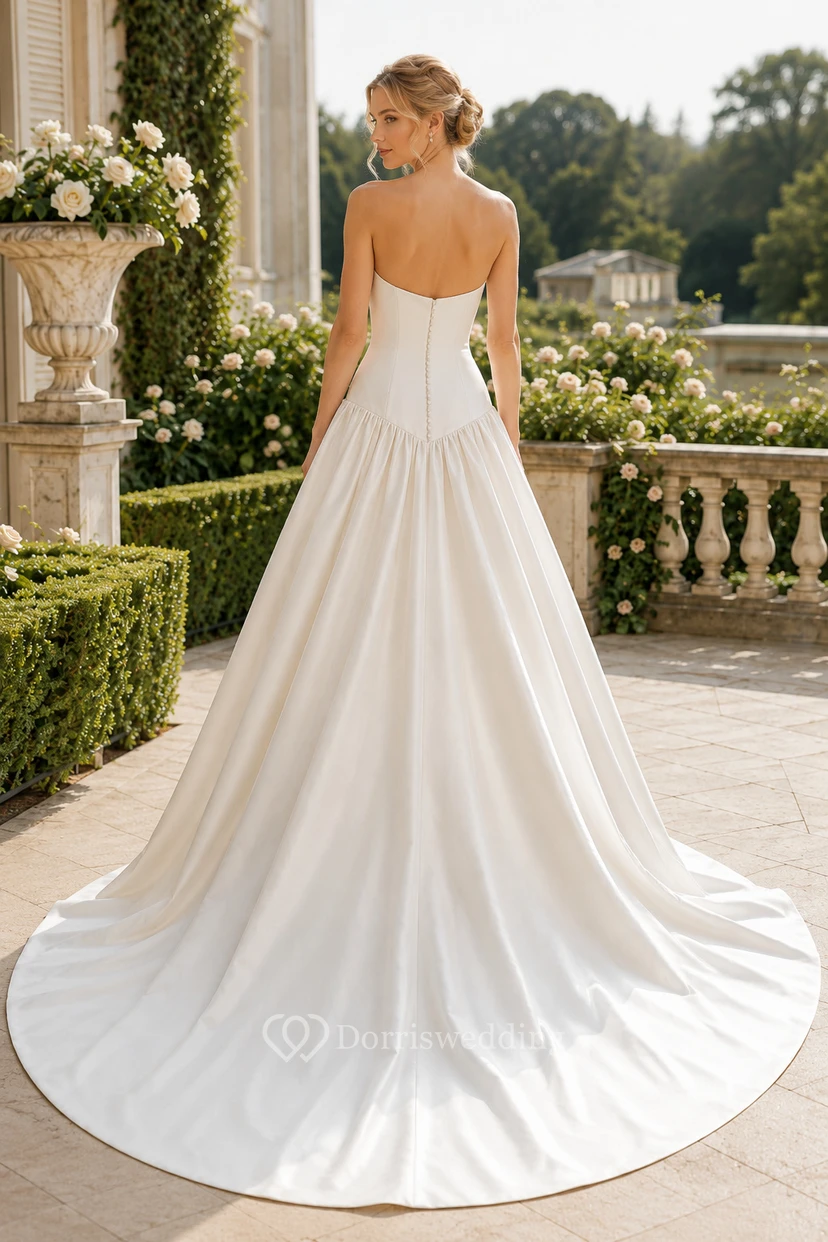 Strapless Satin A-Line Wedding Dress with Dropped Waist view 2