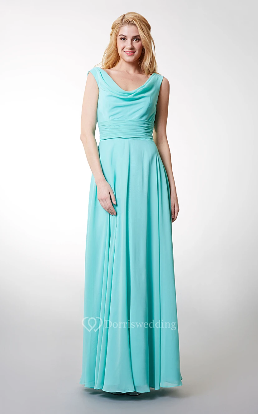 Charming Cowl Neck Sleeveless Long Chiffon Dress With V-neck view 2