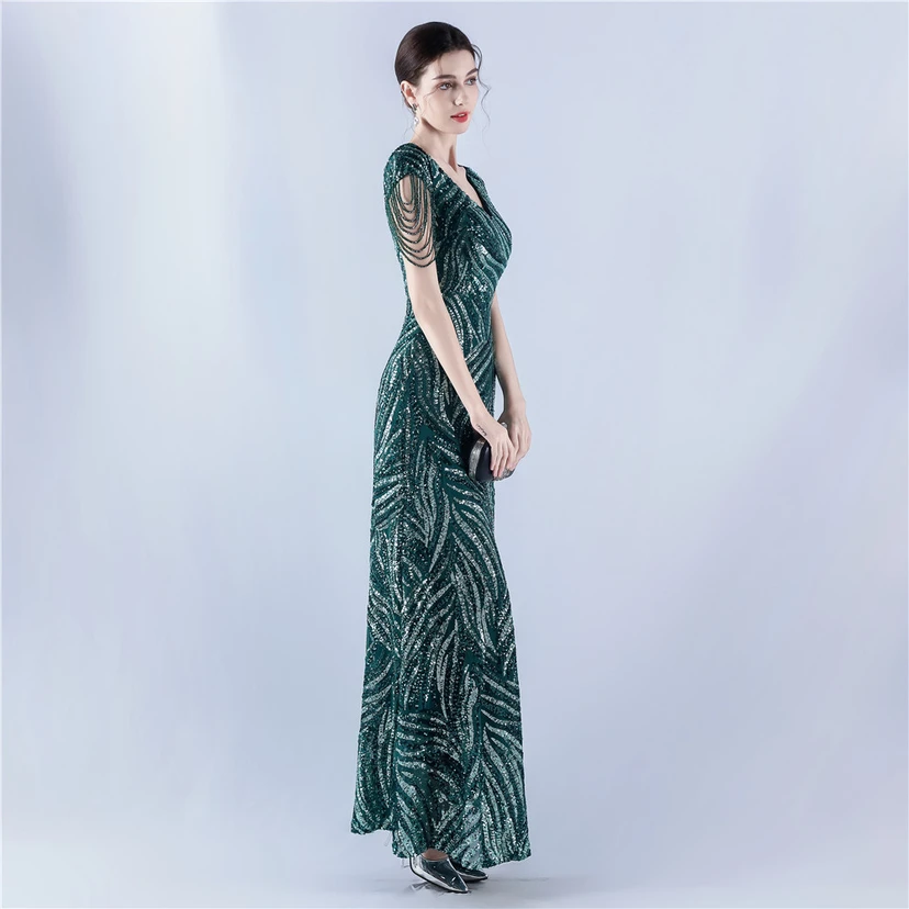 A-Line Big Swing Dress Skirt Encrypted Sequined Craft Beaded Evening Dress view 31