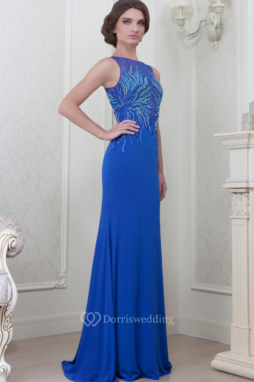 Sheath Sleeveless Jewel-Neck Long Jersey Evening Dress view 3