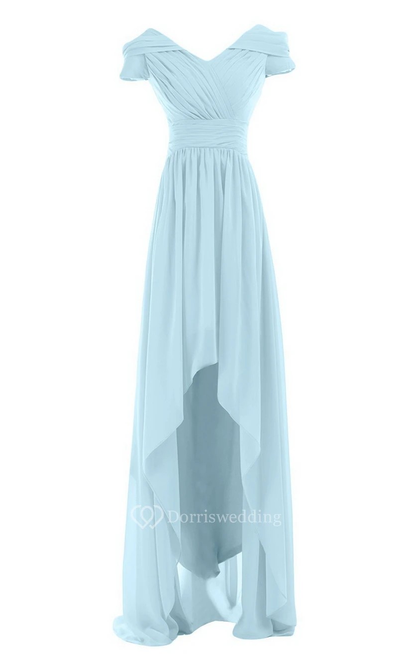 Short-sleeved Highlow Empire Ruched Chiffon Dress view 19