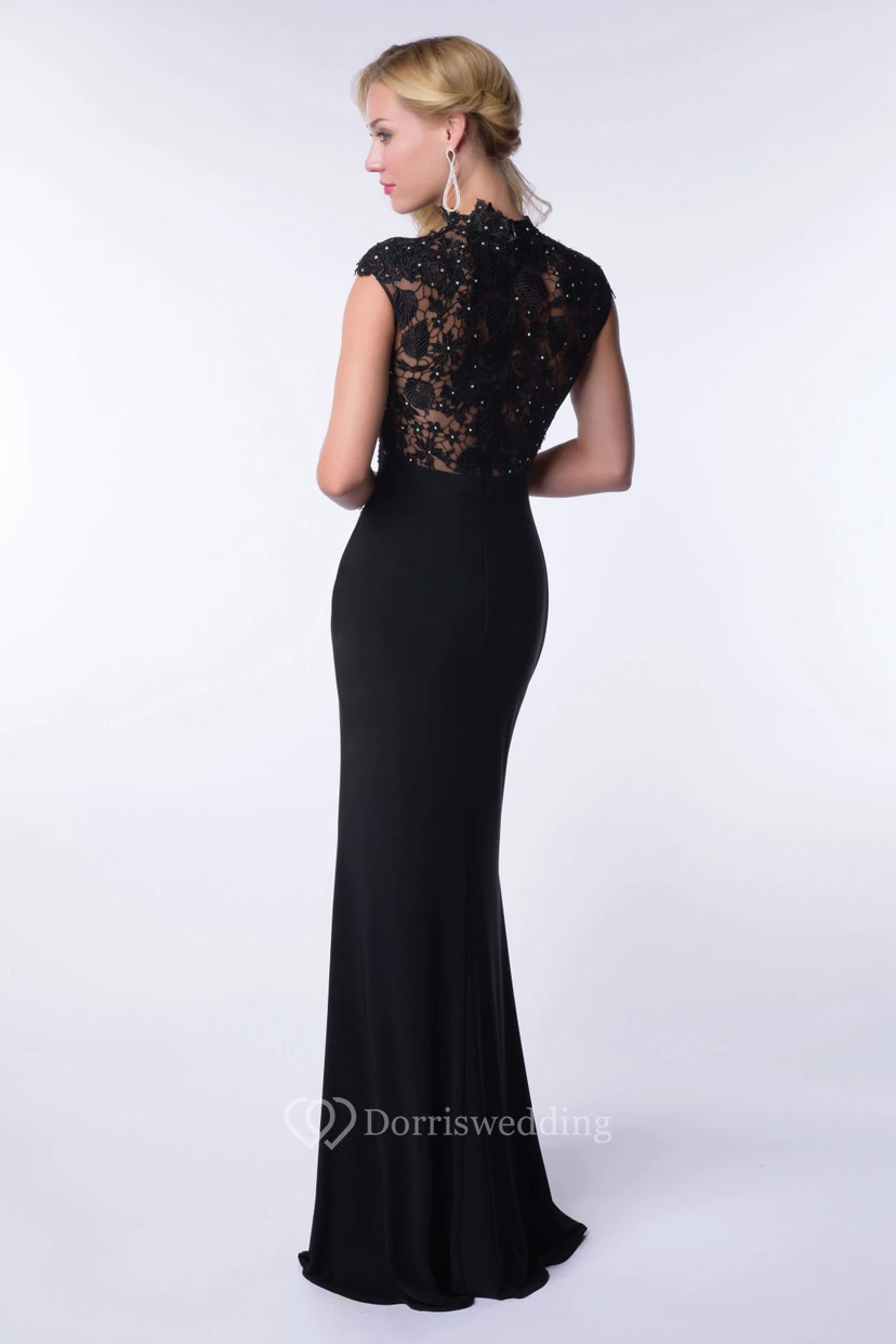 Sheath Side Slit Jersey High Neck Homecoming Dress With Lace Top view 2