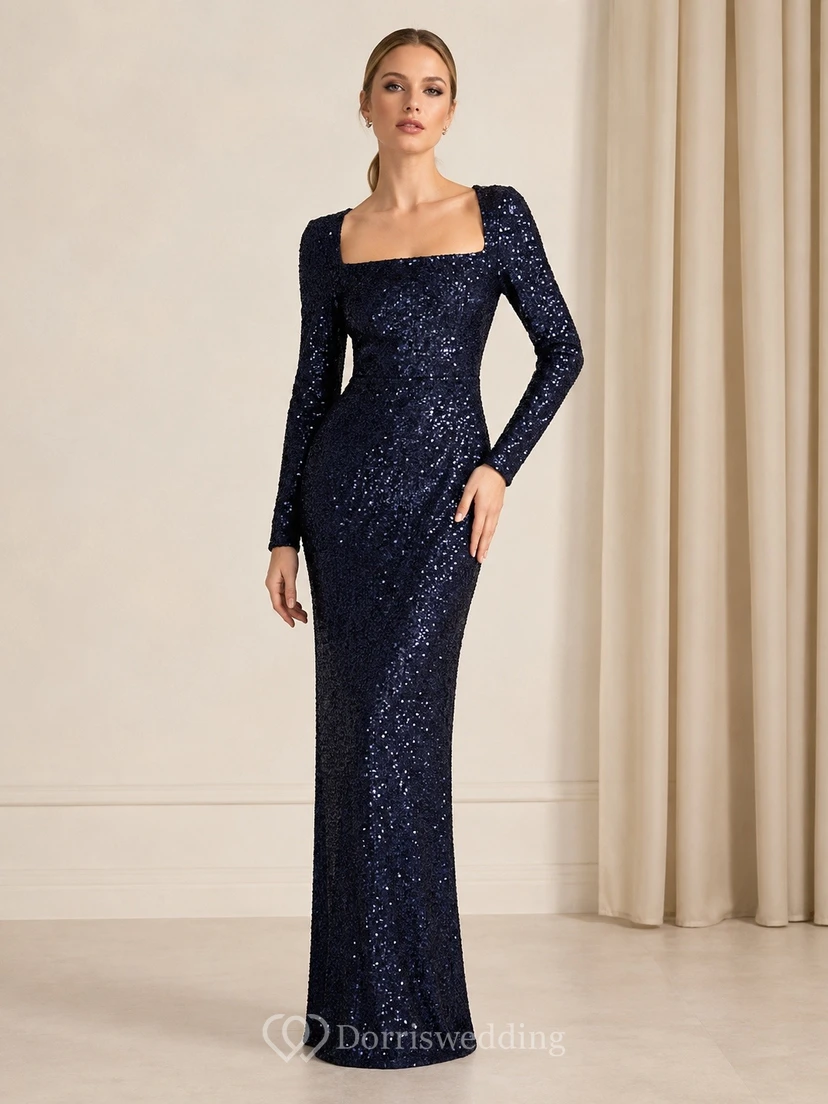 Dark Navy Sequin Gown Formal Evening Floor-length Refined Occasion Dress view 2