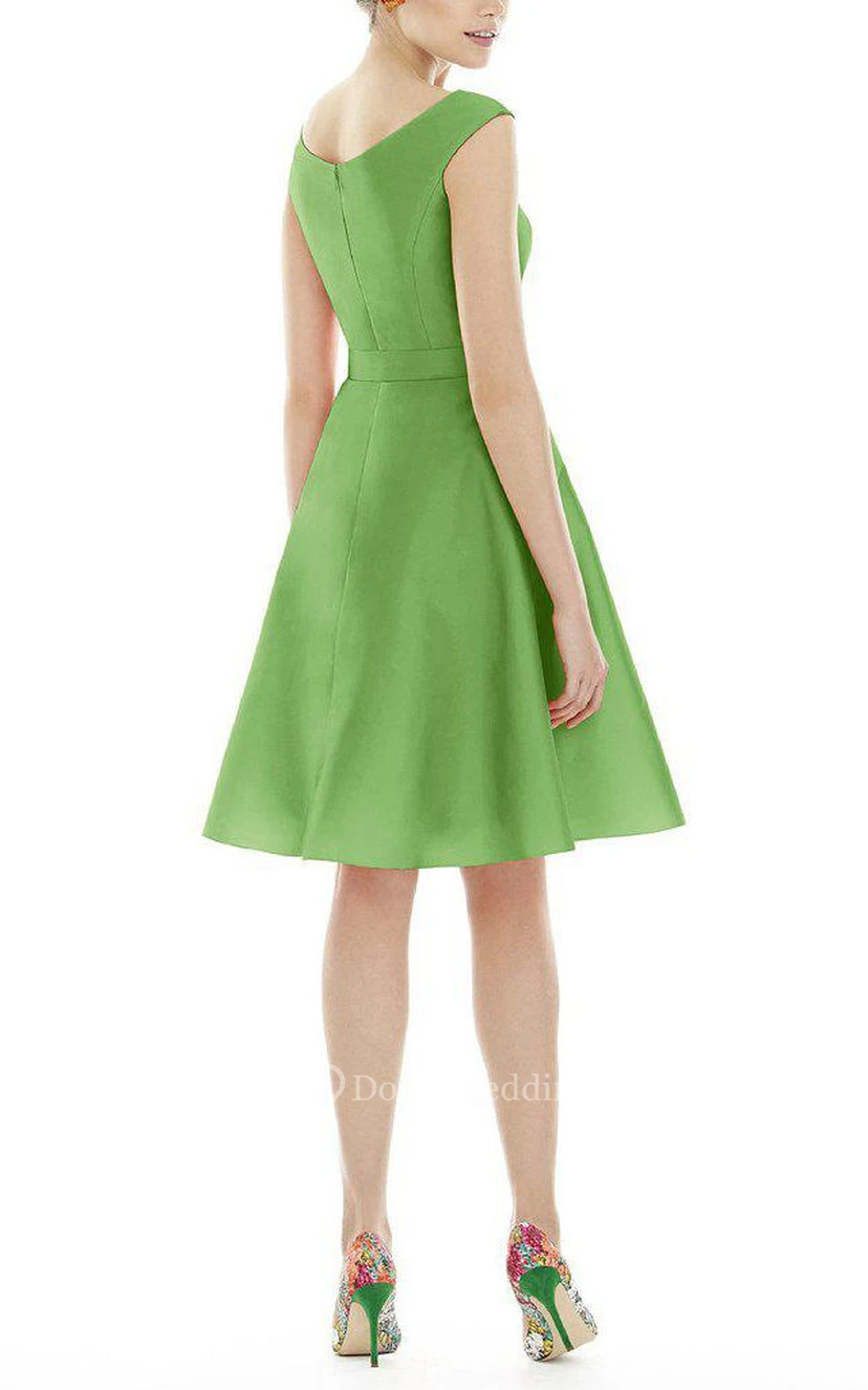 Cap Sleeve A-line Short Satin Dress view 2