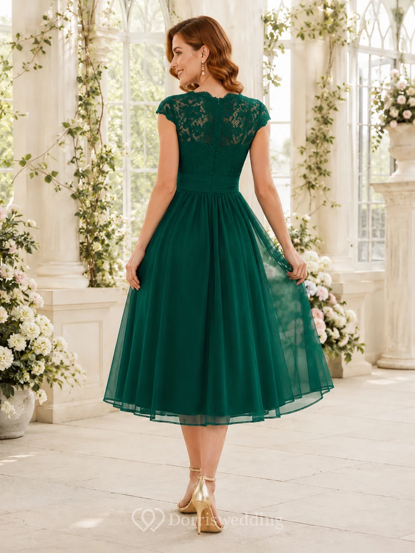 Dark Green Refined Chiffon Sheath V-neck Knee Length Cocktail Dress view 2