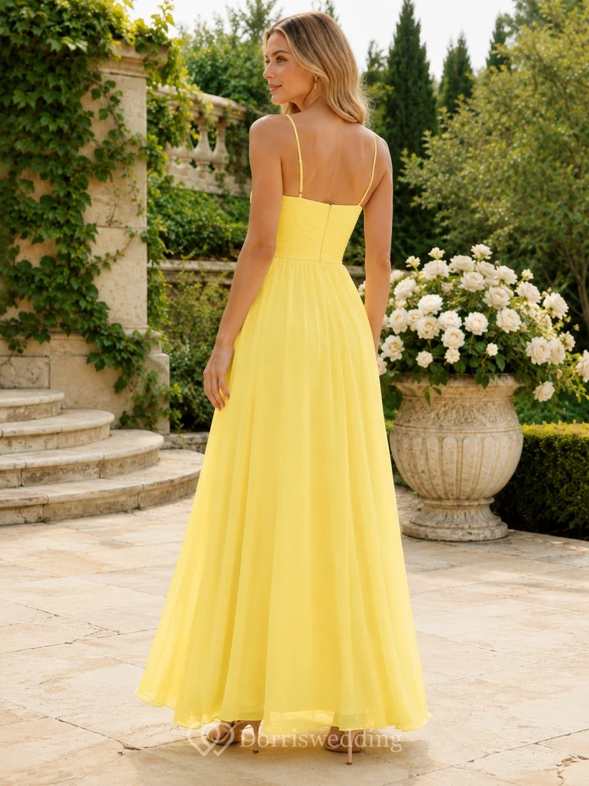 Daffodil V-neck Strappy Chiffon Flowing A-Line Floor-length Bridesmaid Dress view 2