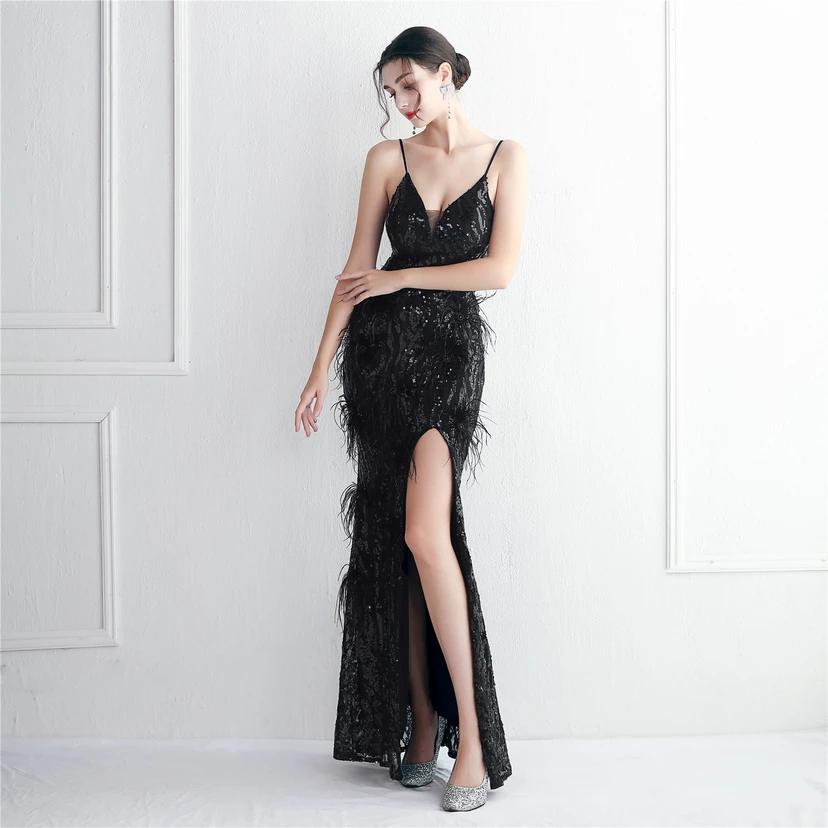 Positioning Flower Craft Beading Craft Imported Wool Dress Long Banquet Slim Evening Dress Elegant Temperament view 55