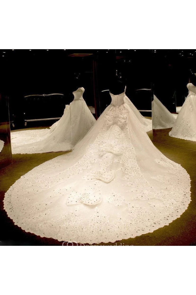 Luxurious Sweetheart Ball Gown Wedding Dress Crystal Beadings Long Train view 8