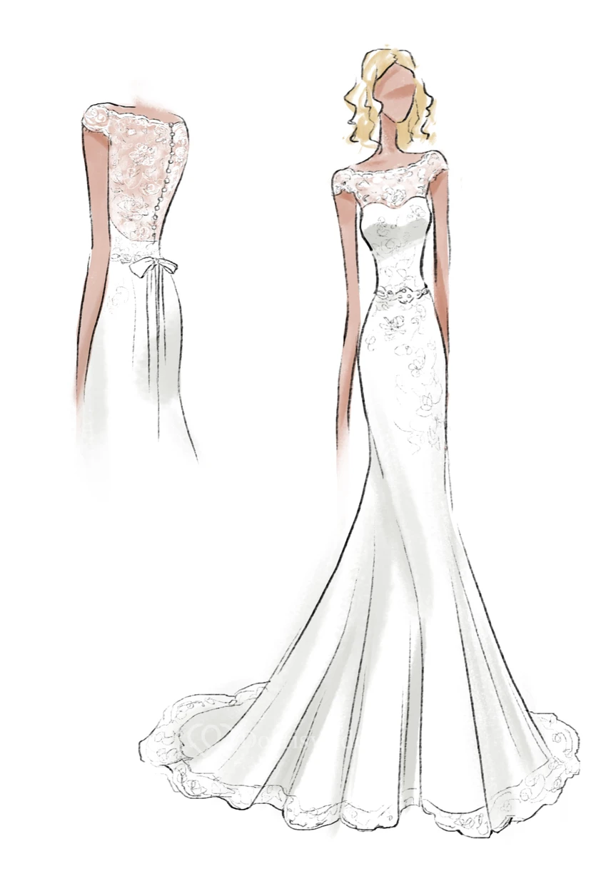 Robe de mariée fourreau modeste à encolure bateau, manches courtes et taille perlée view 3