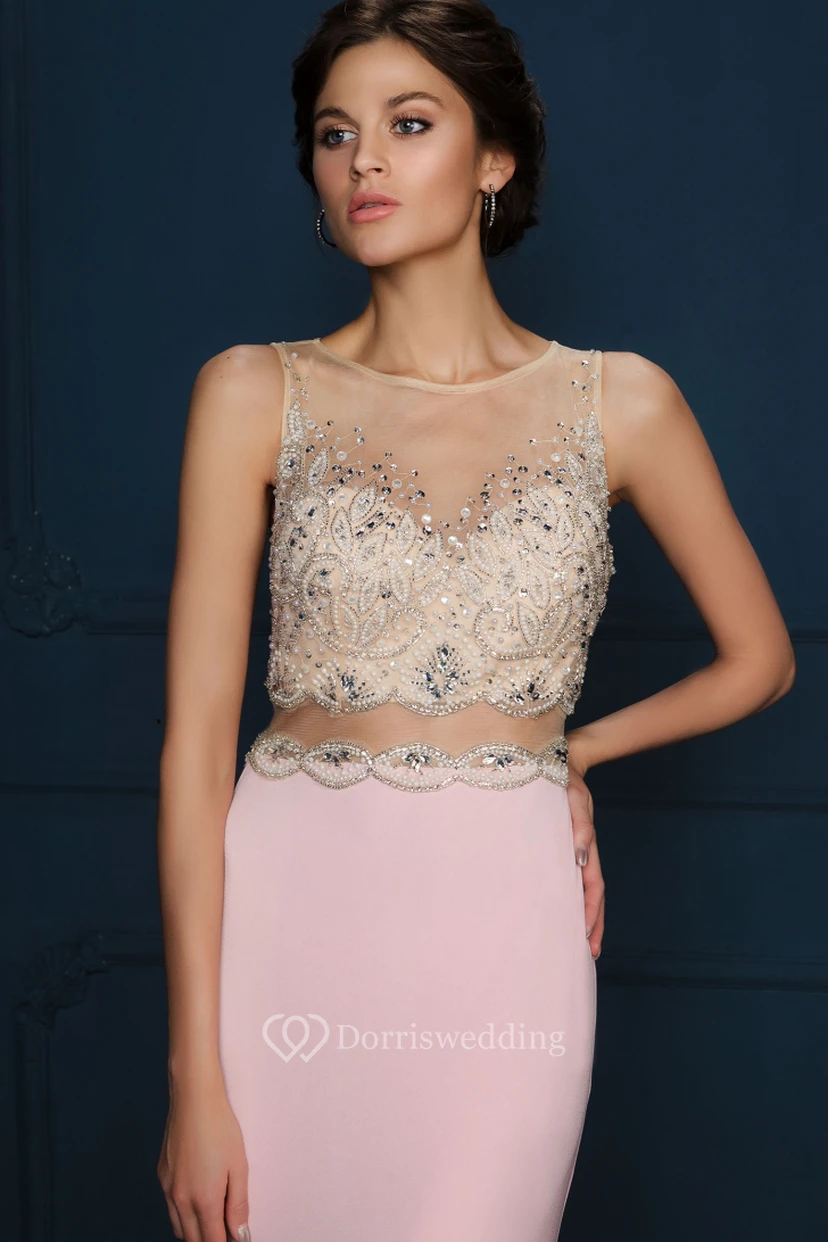 Sheath Appliqued Sleeveless Bateau Neck Chiffon Evening Dress view 4