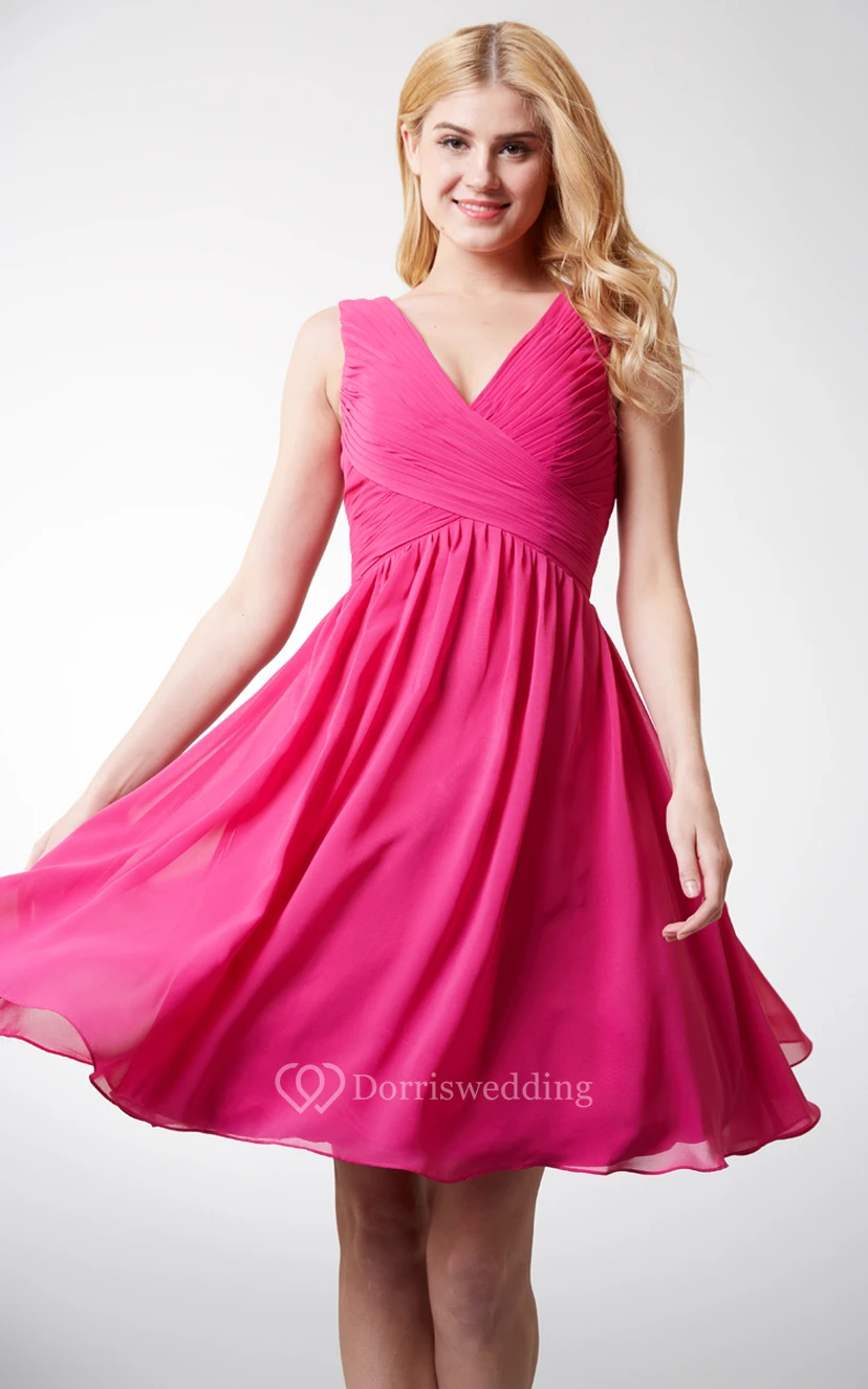 Chic Top-ruched V-neck A-line Flowy Chiffon Dress view 5