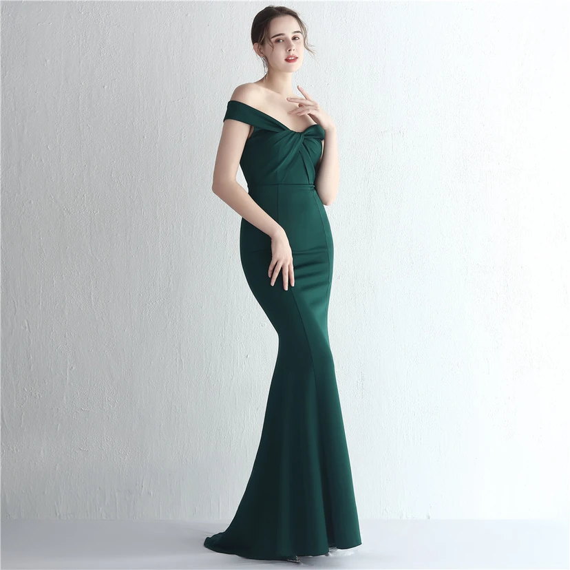 Vestido largo de satén ajustado de un solo hombro para cenas de celebridades, con falda de cola de pez ajustada, vestido de exhibición para modelos de autos de boda view 6