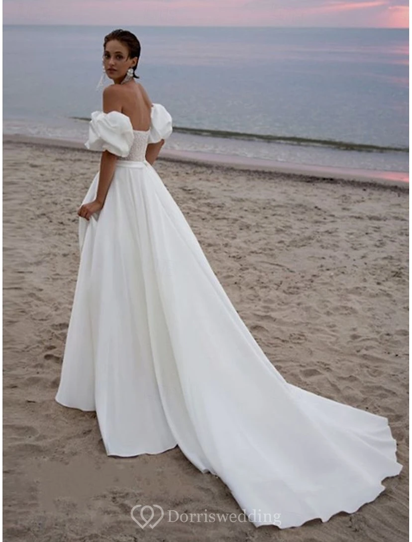 Boho-Hochzeitskleid mit schulterfreiem Korsett und abnehmbaren Ärmeln view 2