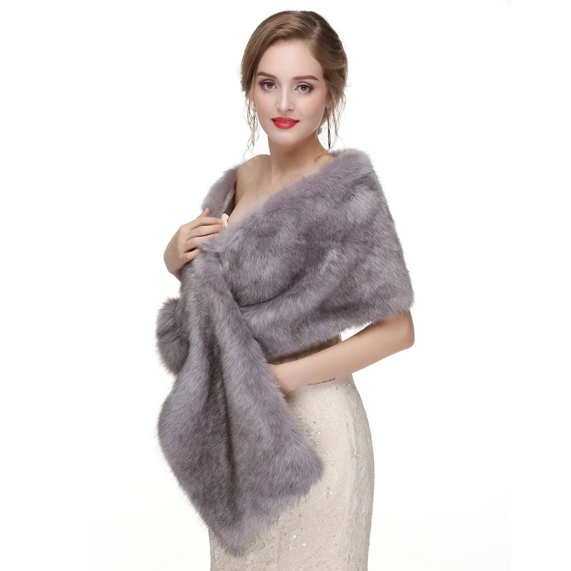 Bridal Winter Warm Wool Cape Fur Wedding Dress Fox Fur Waistcoat view 26