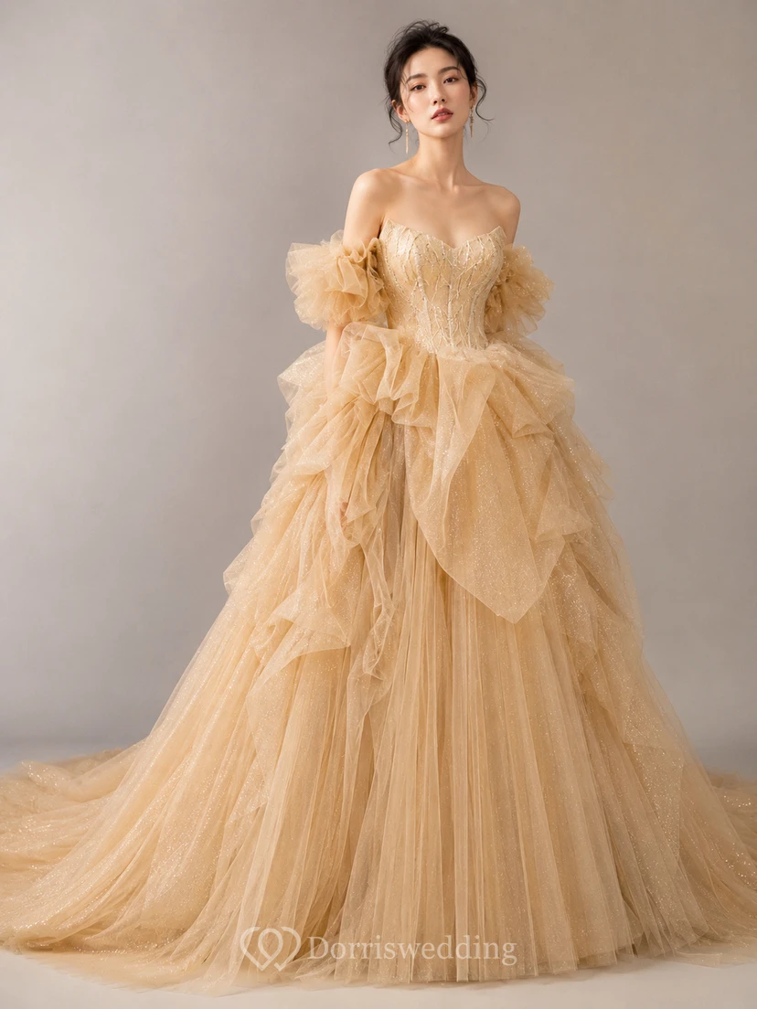 Robe de bal bleu clair à manches volantées view 6