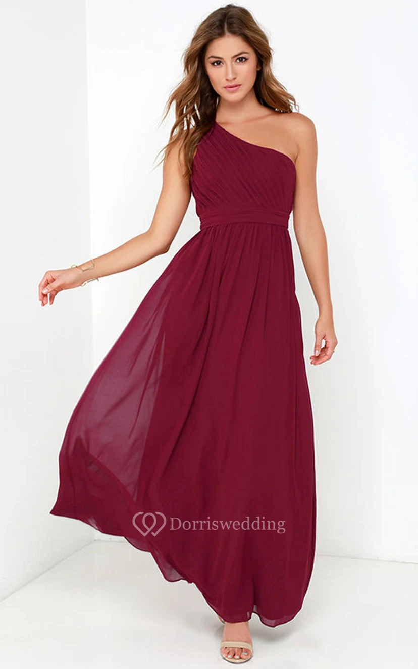 Long One-Shoulder Chiffon A-Line Unique Dress view 5