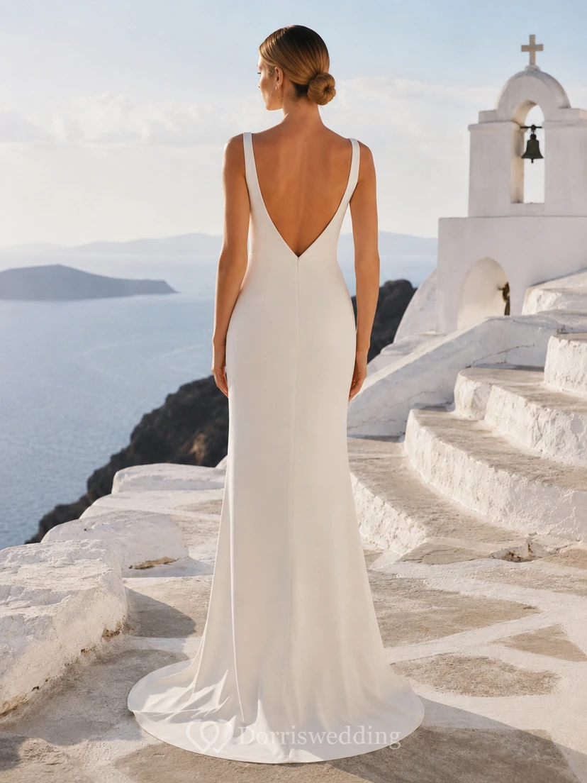 Low Back Square Neck Minimal Satin Cliffside Elopement Gown view 2