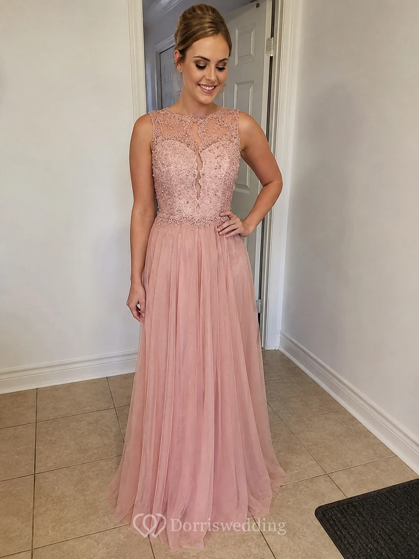 Elegant Beadings Lace Appliques Evening Dress A-line Floor-length view 9