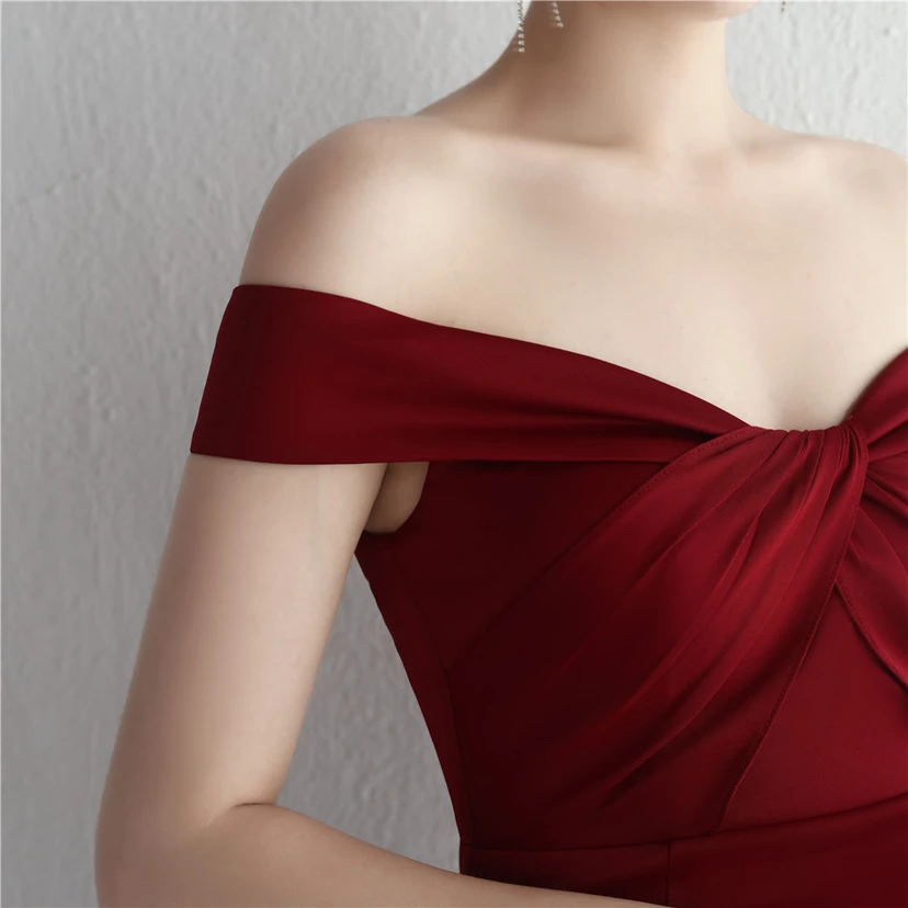 Vestido largo de satén ajustado de un solo hombro para cenas de celebridades, con falda de cola de pez ajustada, vestido de exhibición para modelos de autos de boda view 17