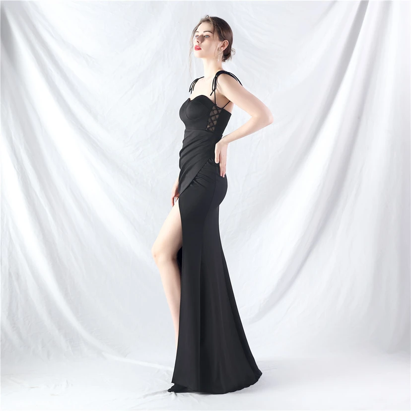 Vestido de noche de satén con cintura y orejas fijas, nueva tendencia, con dos métodos de atado de cuerda. view 23