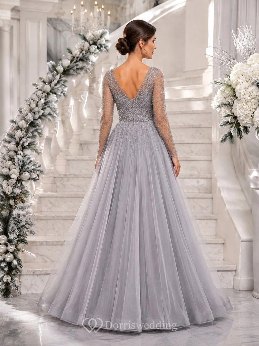 Silver Tulle Jewel Neck Sleeveless Ball Gown Floor-length Formal Dress view 2