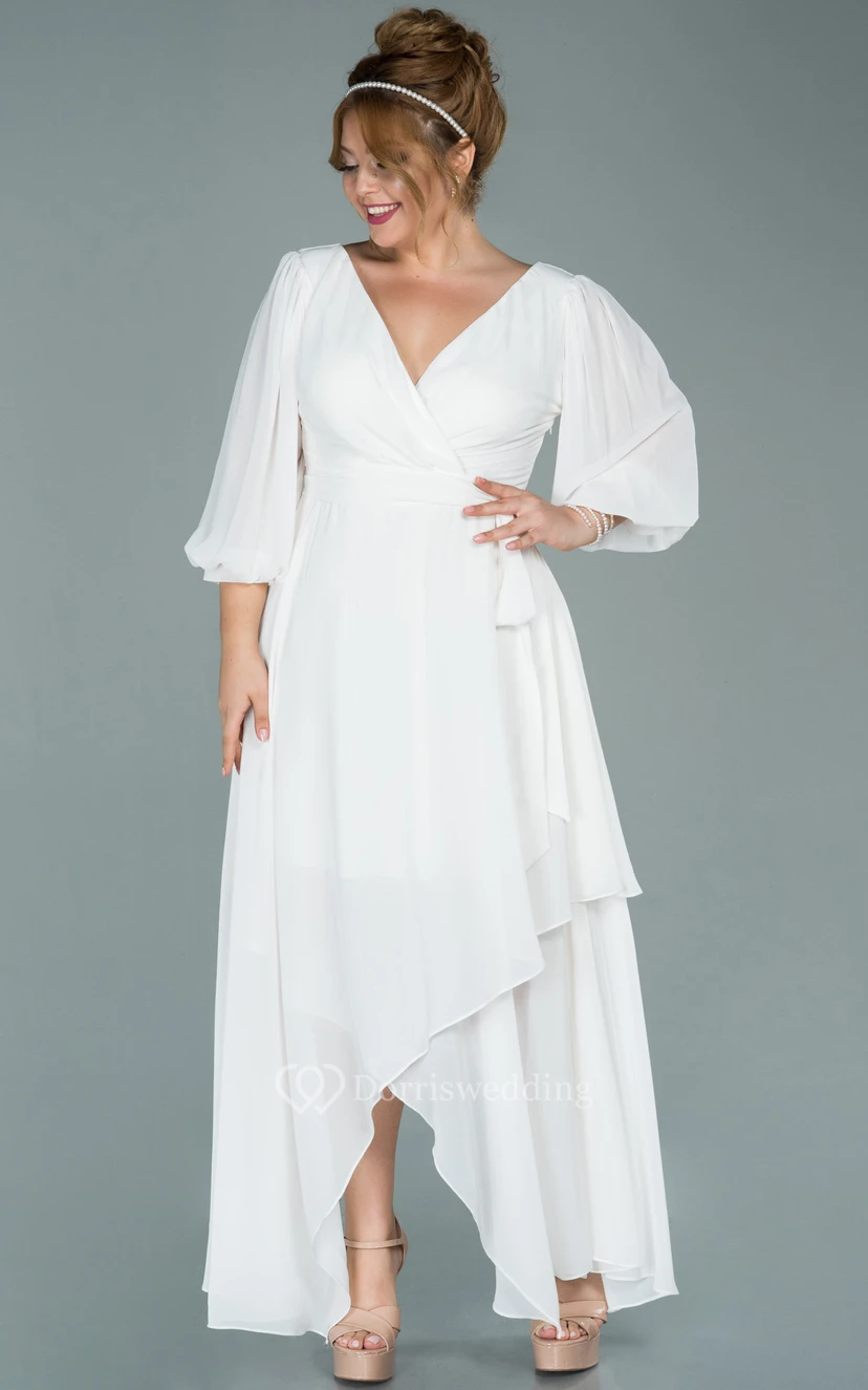 V-neck Half-sleeve Chiffon Empire Petal A-line Formal Plus Size Dress view 7