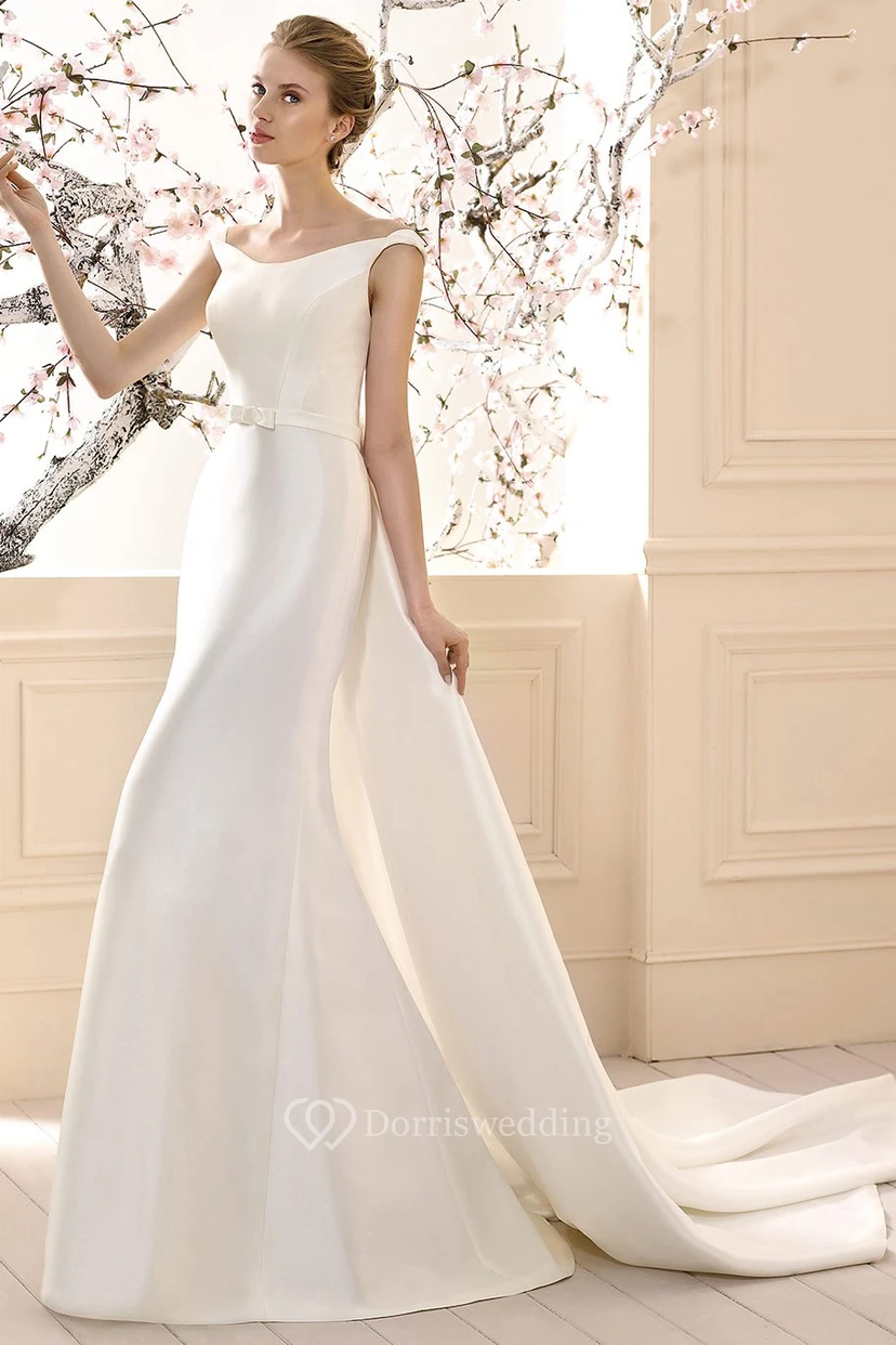 Sheath V-Neck Floral Maxi Satin Wedding Dress