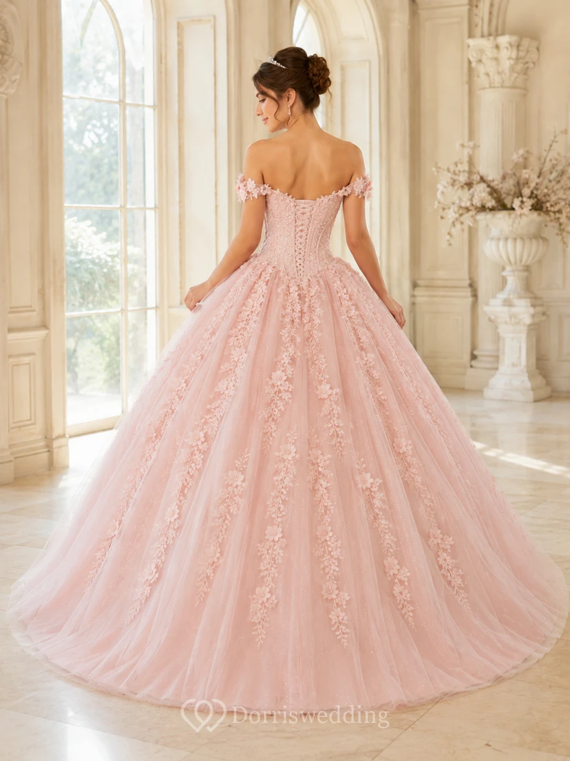Blush Petite Off Shoulder Sweetheart Lace Quinceanera Princess Formal Ball Gown view 2