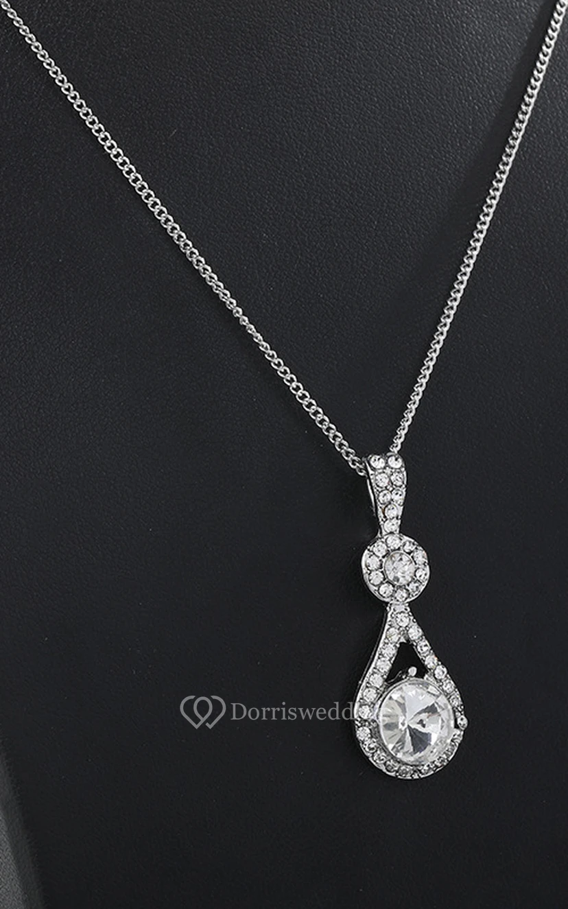 Elegant Water Drop Design Rhinestone Necklace and Earrings Jewelry Set view 3