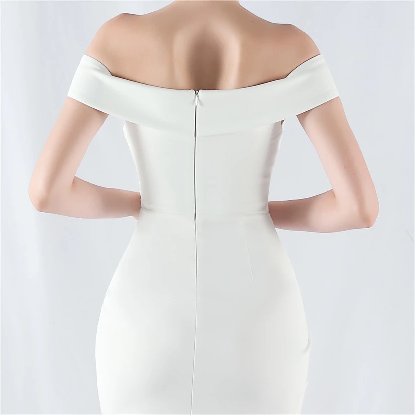 Robe de soirée classique asymétrique en satin à queue de poisson view 57
