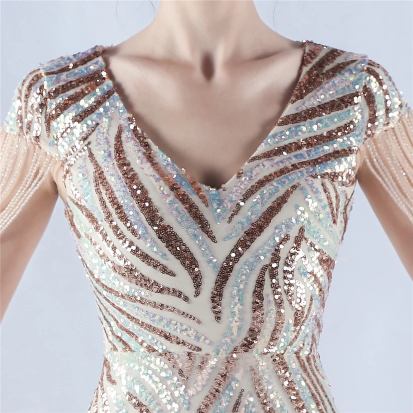 A-Line Big Swing Dress Skirt Encrypted Sequined Craft Beaded Evening Dress view 53